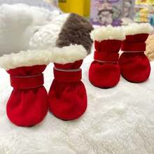 4pcs/Set Pet Dog Shoes, Winter Candy Color Plush Thickened Warm Anti-Slip Winter Shoes Lining, Dog Boots Soft Bottom Dog Shoes (Fur On The Shoe Surface Is Normal) - Multicolor - View 27