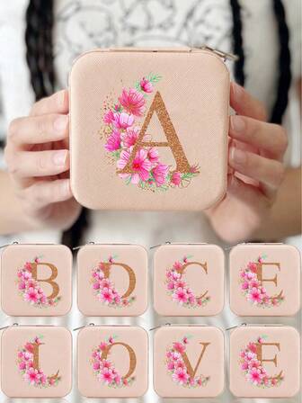 1 pieza Caja de joyería con letra A-Z, caja de almacenamiento de anillos y collares, organizador de joyas, caja de joyas de viaje, regalo ideal para niñas, damas de honor, Día de la Madre