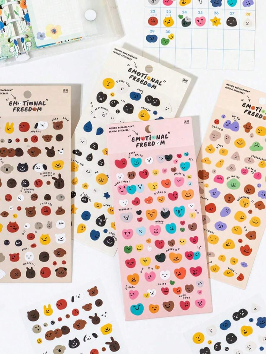 1 Mouth Expression Sticker, Emotionally Free, Cute, Soft, Cute And Interesting Patterns, Art And Handicraft Sticker Decoration Stickers Suitable For Scrapbooks, Gifts, Offices, Homes, Marks, Labels, Classrooms, Entertainment Toys, Student Planning, Creative Retro Decoration DIY Materials, Back-To-School Season Gifts - Multicolor - View 1