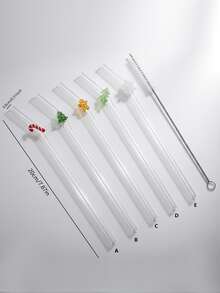 1/5 piezas Pajita de vidrio reutilizable con pan de jengibre, bastón de caramelo y copos de nieve, set de regalo festivo, pajita de vidrio reutilizable y resistente al calor, perfecta para restaurantes, batidos, milkshakes, té, jugo, decoración estética divertida - transparente - Ver 4