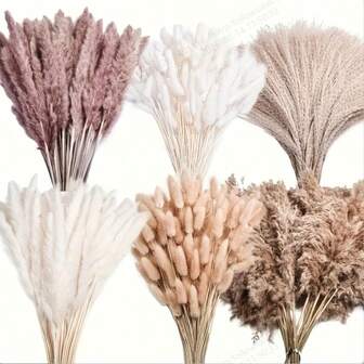 118支多色人造蒲苇草花束 - 柔软的仿真兔尾花，适合波西米亚风家居装饰，可用于婚礼、派对和户外节日花瓶插花，也非常适合情人节和春季装饰。