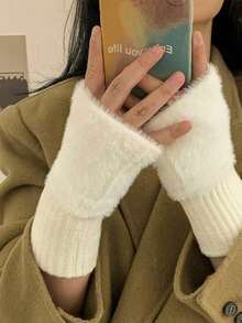 1 Pair Unisex Premium Super Soft Faux Fur Half Finger Gloves - Touchscreen Capable, Warm Thermal Lined, Elegant & Fashionable, Multiple Colors Available, Suitable For Study/Office/Daily/Cycling And Various Occasions, Versatile Fashion Accessory - Multicolor - View 5