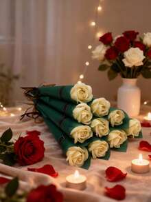 6PCS Artificial Soaps Flower, White Soap Rose Flowers Bouquet Exquisite Realistic Long Stem Fake Roses Bundle Flower For Wedding Anniversary Birthday Mother's Day Valentine's Day Decoration