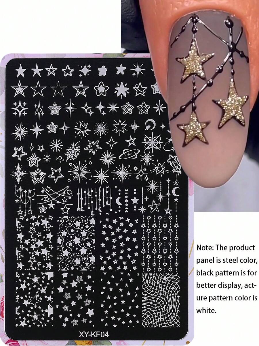1 khuôn dập móng hình ngôi sao năm cánh, khuôn dập họa tiết sao và trăng theo phong cách Y2K, phụ kiện làm móng, dụng cụ làm móng tại nhà, đồ dùng làm móng. - Bạc - Xem 1