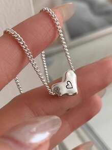 1pc Graffiti Heart Necklace For Women, Indie Sweet Asymmetrical Lava Heart Clavicle Chain - Silver - View 7