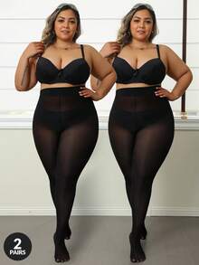 2pcs 80D Magical High Elastic Plus Size Women Tights, Sheer Seamless Sexy Stockings, Fit For 300lbs, Christmas, Cozy - Black - View 7