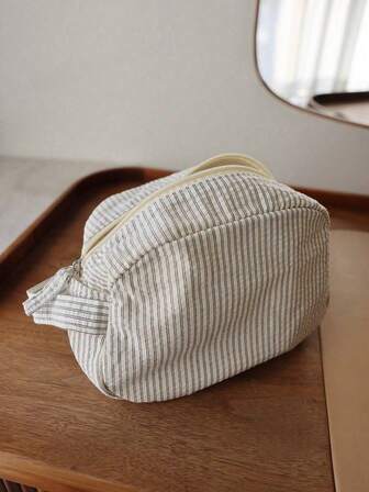 条纹多功能大容量拉链化妆包，男女通用护肤旅行收纳袋