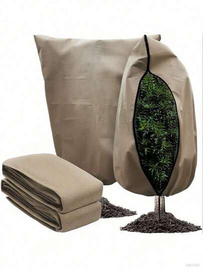 冬季植物罩，带抽绳拉链 - 防风透气，防霜冻，适用于树木和灌木，延长植物生长季，抵御霜冻，同时还能防晒、防鸟、防虫 - 抽绳设计，方便穿戴