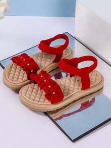 1 Pair Girls' Soft Sole Non-Slip Fashion Versatile Casual Flat Sandals/Slippers, Suitable For Summer - Red - View 11