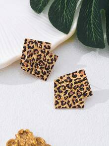 1 paire Clous D'oreilles À La Mode Géométrique Carré Multicouche - Or jaune - Voir 6