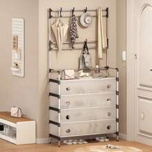 Zapatero de cinco niveles con puertas y resistente al polvo: Múltiples niveles de almacenamiento, diseño apilable individualmente, estructura metálica, 10 ganchos y un perchero/zapatero independiente. - Negro - Ver 3