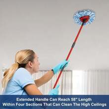 Mop Replace Heads Mop Handle And Mop Base Replacement For O Cedar EasyWring 1-Tank Spin Mop System, 2 Microfiber Mop Head Refills, 4-Section Iron Mop Handle 30-58in And 1 Mop Head Cover Set(No Bucket) - ColorA - 查看 7