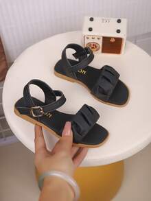 1 Paio di Sandali Piatti Alla Moda e Comodi in Pelle PU per Bambini, Adatti per l'Estate - nero - Visualizzare 2
