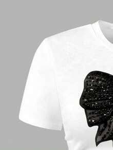 Tween Girl Cartoon Print Round Neck Short Sleeve Top And Bubble Skirt Set - White - View 3