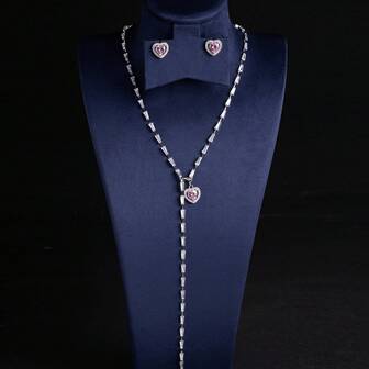 3pcs/Set Silver/Pink/Multi-Color Options, Fashionable/Elegant Women's Necklace, Women's Jewelry, Jewelry Set, Women's Jewelry Accessories, Accessory Set, Cubic Zirconia Inlaid, Chain Shape, Heart, Heart-Shaped, Earrings, Necklace, Combination Jewelry, Necklace Set, Suitable For Women's Holidays/Parties/Weddings/Banquets, Women's Fashion Jewelry, Women's Jewelry Set, Gift Box, Gift