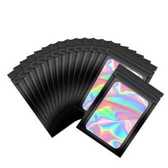 50/100pcs Transparent Window Holographic Self-Seal Bags, Thickened Resealable Storage Pouches For Jewelry & Cosmetics