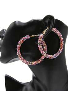 1 Pair Colorful Shiny Exaggerated Circle Earrings, Fashionable For Party And Daily Wear - circle - View 10