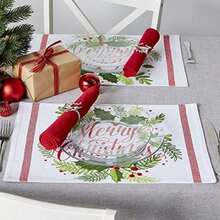 DII Mantel Redondo de algodón de 70 Pulgadas, Ramas de Acebo – Perfecto para cenas, Navidad, día Festivo o Uso Diario(Placemat Set Juego de 6 manteles individuales.) - Multicolor - Ver 5