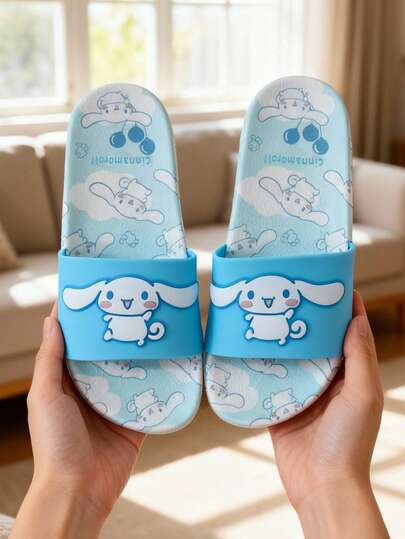  Sanrio Kuromi & Cinnamoroll Cute Cartoon Open Toe Slippers For Girls, Cartoon Shoes, Breathable Non-Slip Thick Bottom Slippers For Indoor Home Bathroom
