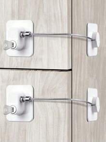 1pc Stainless Steel Zinc Alloy Fridge Door Lock With 2 Keys, 16cm Connection Line, Adhesive Lock, No Drilling Required. Cabinet Drawer Lock, Fridge Lock, Child Safety Window Lock, Suitable For Furniture, Washing Machine, Home Appliances