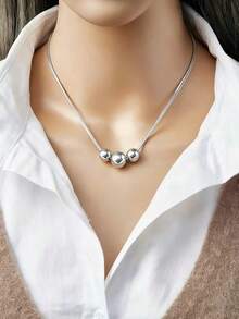 RAYQUEEN 1pc Gold 304 Stainless Steel Metal Ball Necklace, Vintage Multi-Layer Bead Hip-Hop Personalized Choker Chain, Elegant Neck Chain For Women, Suitable For Daily Wear - necklace - View 6