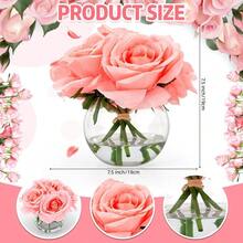 7 PCS Pink Rose Artificial Flowers With Vase Silk Fake Flowers Arrangements In Glass Vase With Faux Water For Home... - B0DWMLTMT6 - View 5