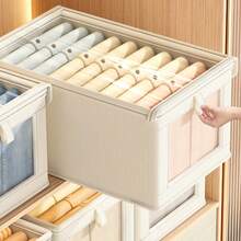 1/2pcs Uncovered/Covered Fabric Foldable Visible Window Clothes Storage Box, Drawer Style Jeans Organizer Box, 32*10*10cm - Beige With Lid - View 2