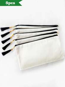 1个/5个（混色）帆布拉链流苏收纳包，旅行化妆包，化妆品收纳包，铅笔盒，DIY收纳袋，DIY礼物，化妆包，洗漱包，浴室用品，大学宿舍旅行必备，多功能化妆品收纳包，可爱手提包钱包收纳包，便携式化妆刷收纳包，带拉链，可存放口红、护肤品、手机、硬币和其他小物件，适合居家、旅行、海滩、泳池派对、度假和上学等场合。