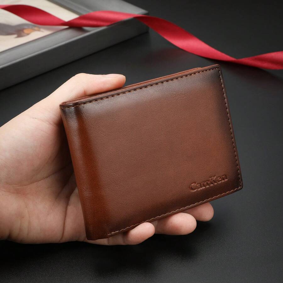 CARRKEN 新款男士钱包 时尚复古渐变色多功能对折钱包 青年学生多用途多卡位钱包 男士钱包 迷你钱包 钱包 小钱包 零钱包 男士钱包 皮革 - 棕色 - 查看 1