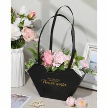 Pieces Flower Gift Bags With Handle Kraft Paper Flower Box Bouquet Waterproof Flower Boxes For Arrangement Flower Bouquet Bags For Gift Home Decoration Baby Shower Party Black - 黑色 - 查看 2