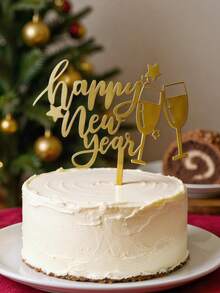1个蛋糕装饰插牌，“新年快乐”现代字母蛋糕装饰，生日派对蛋糕装饰礼品，蛋糕装饰，蛋糕插牌，烘焙用品，烘焙装饰，蛋糕用品，厨房必备家具，节日礼物 - 金色 - 查看 2