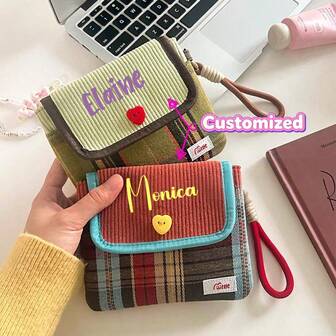 Customized Text, Name Contrast Color Large Capacity Sanitary Pad Bag, High-Quality Sanitary Napkin Storage Pouch, Student Portable Fabric Striped Menstrual Pad Bag
