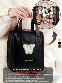 2/1pc Multi-Layer Shell Shaped Cosmetic Bag, Makeup Organizer Pouch, Letter Pattern Makeup Bag, Portable Leather Waterproof Cosmetic Case, Makeup Organizer Bag, Travel Makeup Bag, Cosmetic Storage Bag, Travel Essentials, Travel Toiletry Accessories, Bridesmaid Gift, Gift For Her