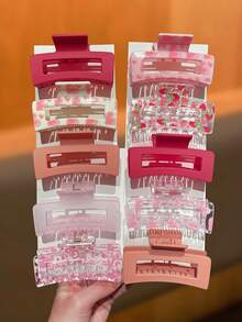 2/3/5/10个装女士时尚发夹,多种颜色可选,时尚优雅,甜美可爱,心形图案,浪漫情人节发饰,中号方形情人节发爪,适合日常佩戴、工作和居家,女士发饰,女士配饰,情人节快乐,推荐礼物,优雅发夹,时尚发卡 - 彩色 - 查看 2