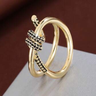 1pc Minimalist Wrapped Design Cubic Zirconia Embellished Women's Ring, Casual Gift