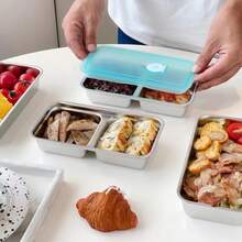 Recipientes para aperitivos de acero inoxidable, 2 piezas Recipientes para aperitivos reutilizables con compartimentos dobles y tapas, Recipiente para comida, Cajas para aperitivos para viajes, oficina, picnic - 1 - Ver 4