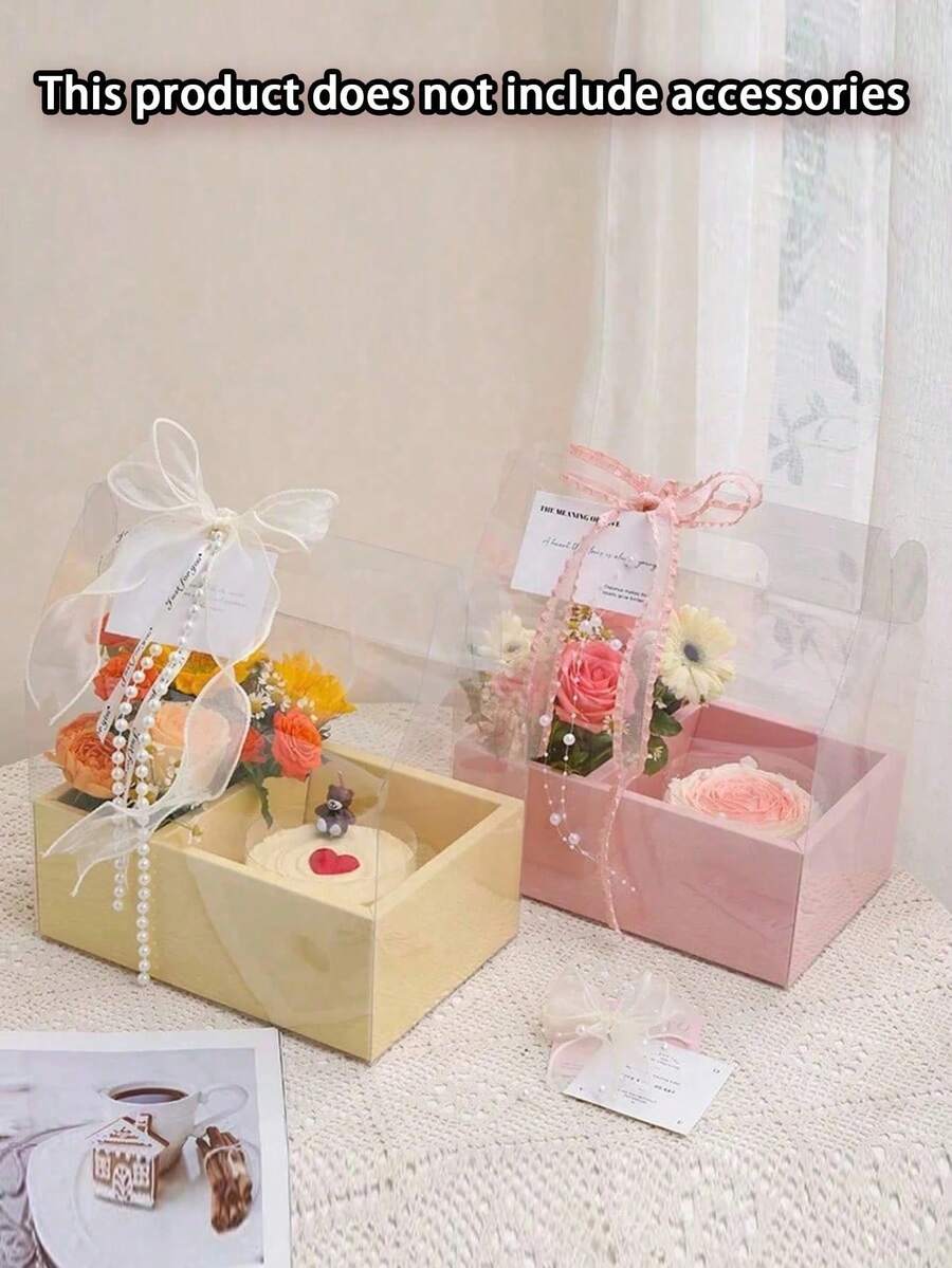 1 hộp đựng bánh hoa trong suốt, hộp đóng gói di động, trang trí bó hoa trong suốt, thích hợp cho Ngày của Mẹ, sinh nhật, đám cưới, lễ hội, vừa với bánh đường kính 4 inch.