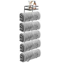 LZYMSZ Wall Mounted Bathroom Towel Rack 5 Tier Design, Metal Rolled Towel Holder With Marble Shelf, Multi Purpose Storage Organizer For Bathroom, Kitchen And Bar Decor, Space Saving Style, Black - 黑色 - 查看 1