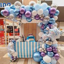 主题气球拱门和花环套装，生日派对装饰，流苏帘，珠光金属蓝、紫、白、银色雪花气球，打造冬日仙境般的圣诞公主主题装饰 - 卡其色 - 查看 8