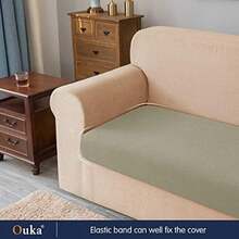 Ouka - Funda de cojín elástica para sofá, Protector de cojín Reversible, Protector de cojín Suave para sillón, sofá de Dos plazas (S, Verde Oliva)(Arena Large) - Multicolor - Ver 4