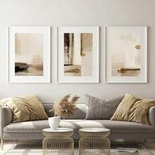 3幅无框抽象艺术版画套装，现代中性抽象画廊墙面艺术套装，3幅北欧风格极简抽象艺术海报，现代抽象艺术帆布墙面装饰 - 彩色 - 查看 17