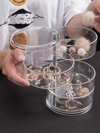Caja de almacenamiento de joyas giratoria de 360° de 3/4/5 niveles - Organizador de acrílico transparente para collares, aretes, lazos para el cabello, anillos y accesorios pequeños, apto para dormitorio y baño