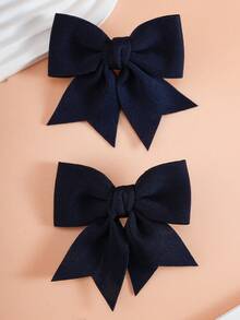 2pcs Navy Blue Bow Hair Clips For Girls, Fashionable & Cute For Everyday Use - Navy Blue - View 5