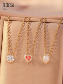 Hihho 1 pieza Collar de cadena de acero inoxidable con dije en forma de gota de agua y corazón con circonita cúbica, collar versátil para aniversario, Día de la Madre, jóvenes, amigos, cumpleaños, San Valentín