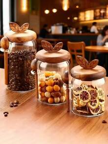 3pcs Multi-Purpose Glass Food Storage Containers With Lids - Dishwasher , Suitable For Coffee Beans, Candies, Cookies, Pasta, Nuts And Spices - 16.9oz/20.28oz/27.05oz Capacity Options, Great For Storing Coffee, Sugar, Flour, Candies, Tea, Coffee Beans, Oats, Grains And Seasonings, Perfect Gift For Autumn/Winter - Transparent - View 3