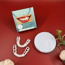 舒适自然贴合全口义齿套装，带收纳盒 - 完美笑容，易于安装，适合所有牙齿形状