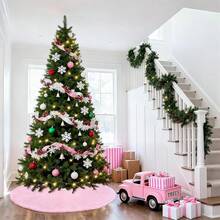 36 Inch Xmas Tree Skirt Tree Skirt Light Pink Faux Fur Tree Skirt Holiday Party Ceremony Tree Decorations - 淺粉色 - 查看 11