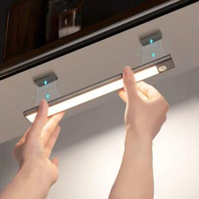 LED Motion Sensor Cabinet Light, Brushed Metal Bar Wall Lamp With Voice Control, Wireless Magnetic USB Charging, Auto Shut Off, Detachable Lamp Base, Plastic Lampshade, Suitable For Wardrobe, Pantry, Kitchen, Stairs, Hallway, Shelves, Etc.