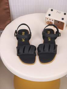 1 Paio di Sandali Piatti Alla Moda e Comodi in Pelle PU per Bambini, Adatti per l'Estate - nero - Visualizzare 3