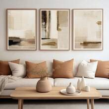 3幅无框抽象艺术版画套装，现代中性抽象画廊墙面艺术套装，3幅北欧风格极简抽象艺术海报，现代抽象艺术帆布墙面装饰 - 彩色 - 查看 12
